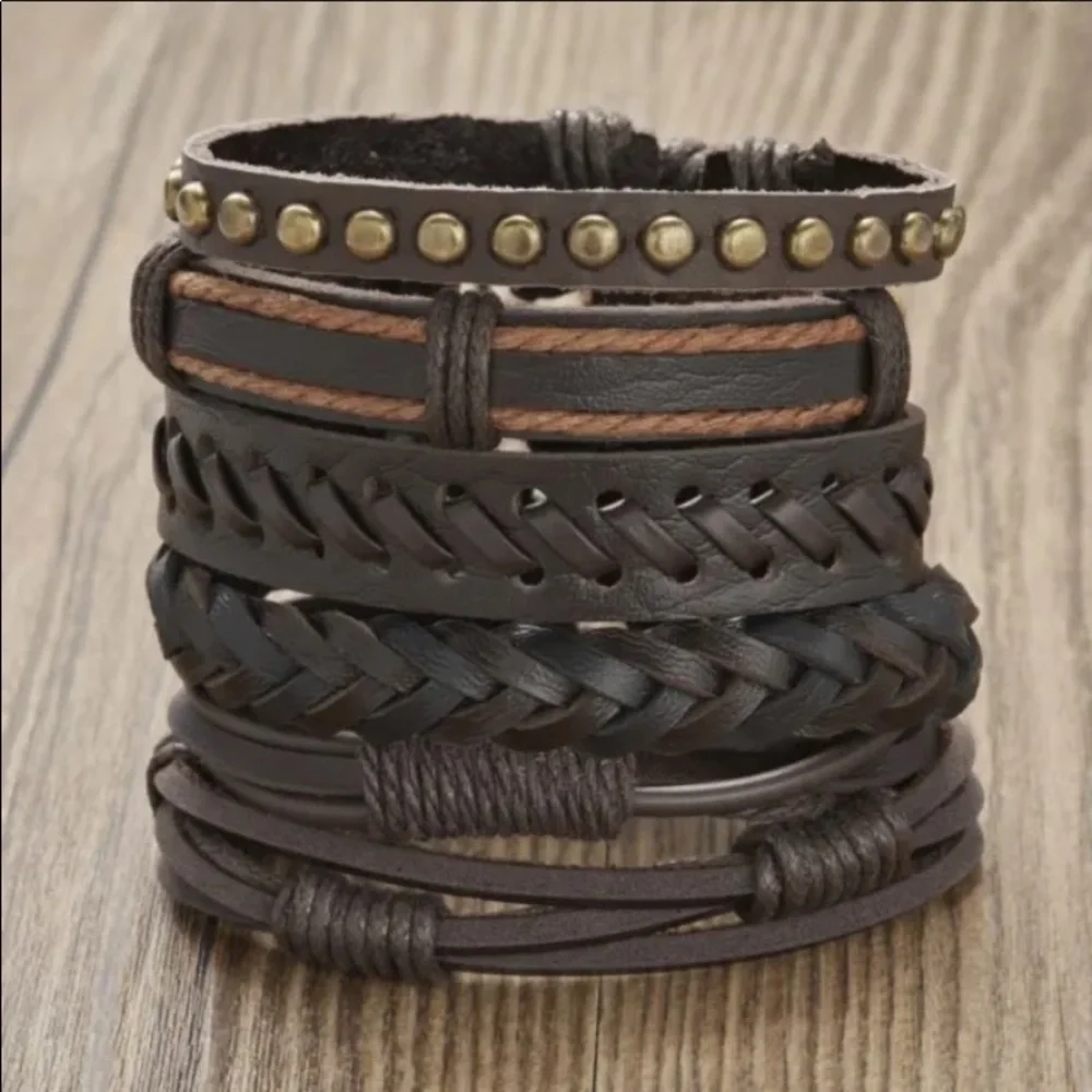 Men’s Genuine Leather Rope Bracelet Set